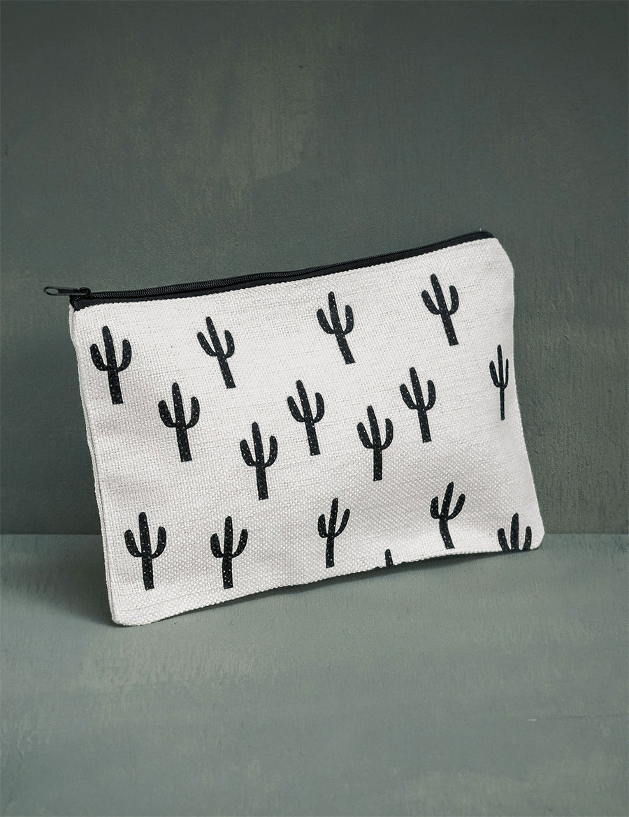 White Saguaro Pouch, College Student Gift, Mother's Day Gift, Christmas Gift