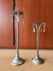 Silver candleholders w/ hanging crystals