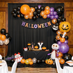 Black polyester drape panels, 5 W x 12 H ft