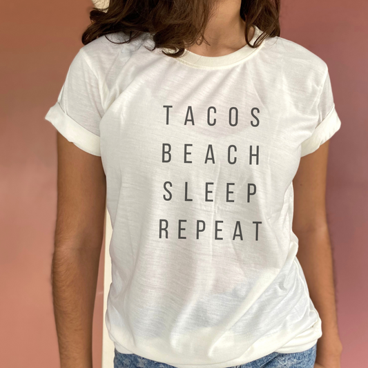 Tacos Beach Sleep Repeat Vintage Wash Tee