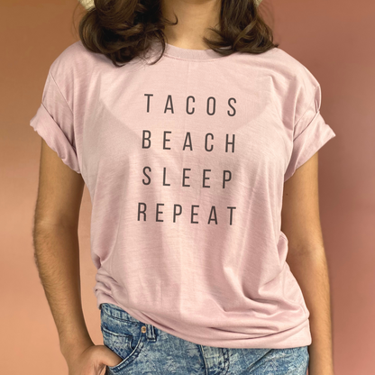Tacos Beach Sleep Repeat Vintage Wash Tee