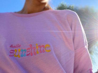 Pre-SALE Women's Embroidered Retro 'Hello Sunshine' Crewneck Sweatshirt